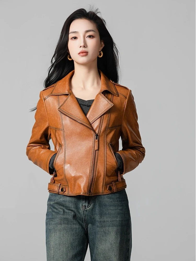 Casual Short Genuine Leather Motorcycle Jackets for Women Spring Autumn High-end Simple Solid Soft Slim Real Sheepskin Coat
Casual Short Genuine Leather Motorcycle Jackets for Women Spring Autumn High-end Simple Solid Soft Slim Real Sheepskin Coat