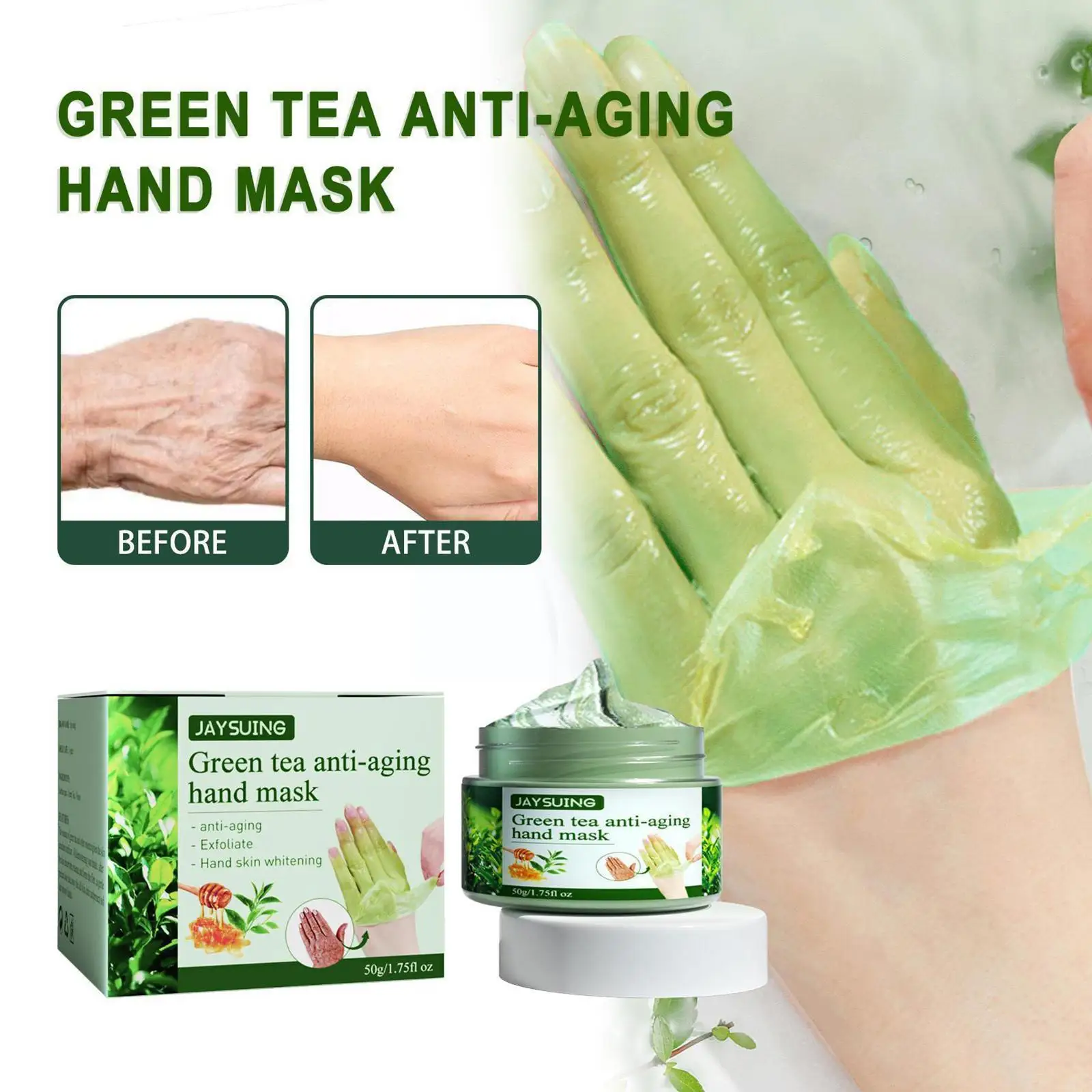 50g Green Tea Hand Mask Anti-Wrinkle Moisturizing Whitening Calluses Nourish Cream Care Repair Hand Exfoliating Skin Filmin H7Y9
50g Green Tea Hand Mask Anti-Wrinkle Moisturizing Whitening Calluses Nourish Cream Care Repair Hand Exfoliating Skin Filmin H7Y9