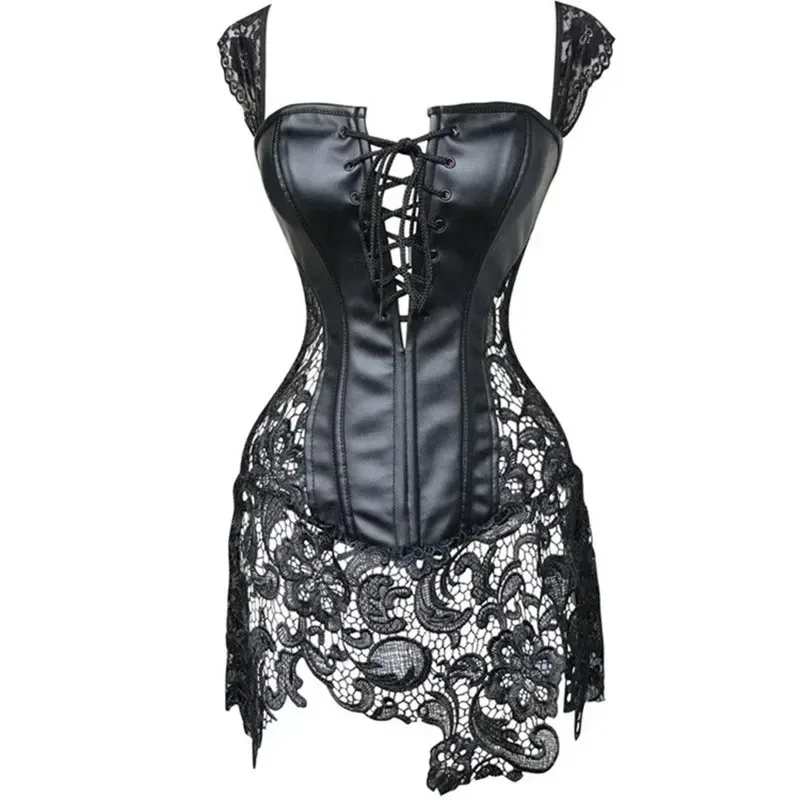 Women Faux Leather Lace Corset Dress Spaghetti Ruffle Strap Front Lace Up Short Skirt Lingerie Costume
Women Faux Leather Lace Corset Dress Spaghetti Ruffle Strap Front Lace Up Short Skirt Lingerie Costume