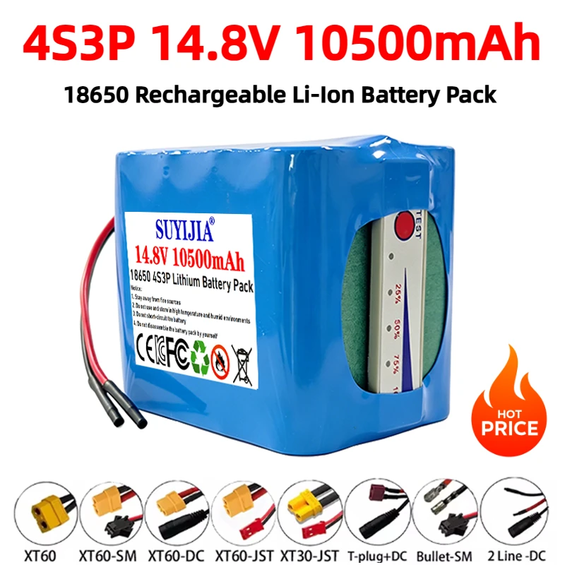 2026 NEW 4S3P 14.8V 10500mAh 18650 rechargeable lithium battery pack 14.4V 10.5Ah with built-in intelligent BMS
2026 NEW 4S3P 14.8V 10500mAh 18650 rechargeable lithium battery pack 14.4V 10.5Ah with built-in intelligent BMS