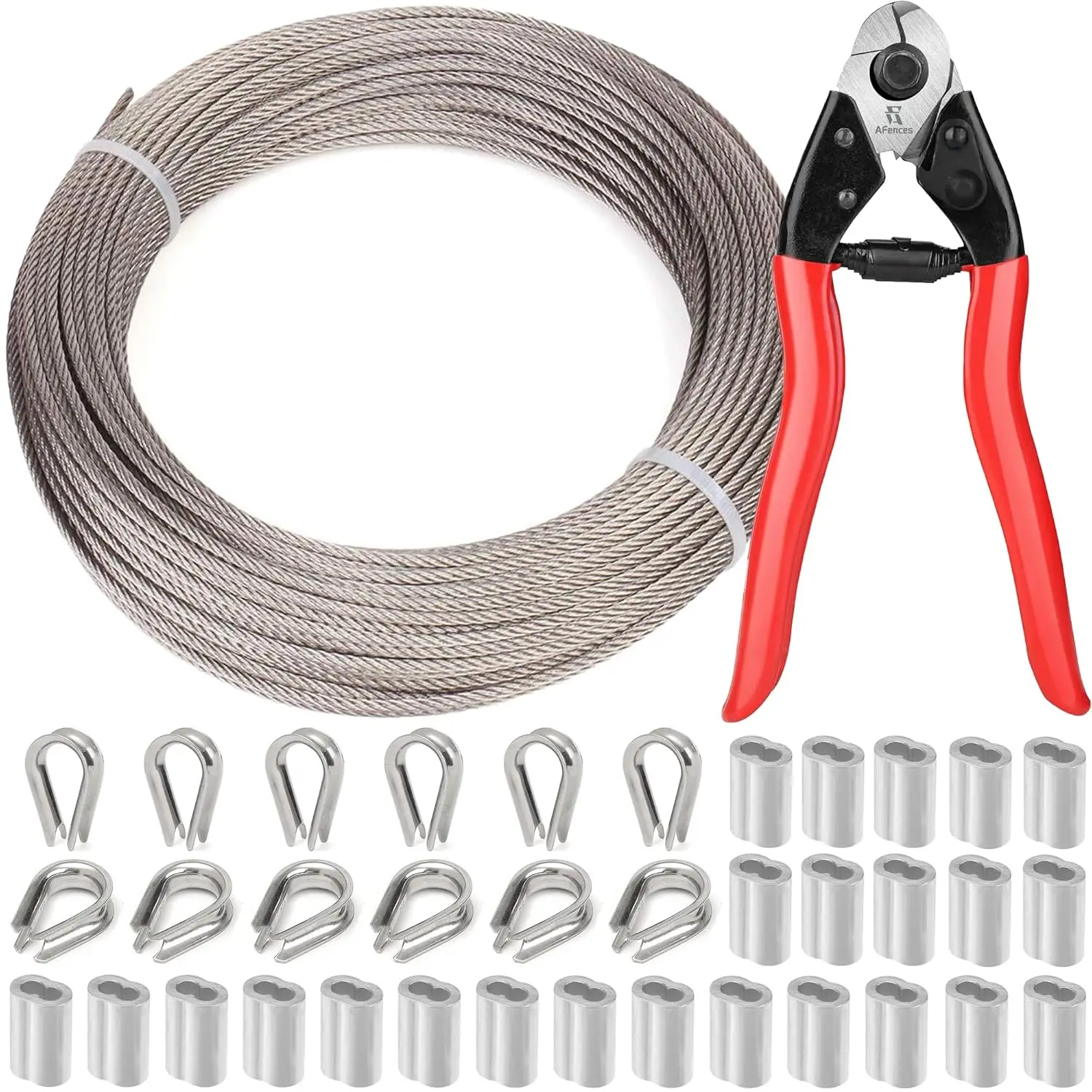1/8 Inch Stainless Steel Cable 100FT - Heavy Duty Wire Rope with Loop Sleeve & Thimble for Deck Railing, Garden, DIY
1/8 Inch Stainless Steel Cable 100FT - Heavy Duty Wire Rope with Loop Sleeve & Thimble for Deck Railing, Garden, DIY