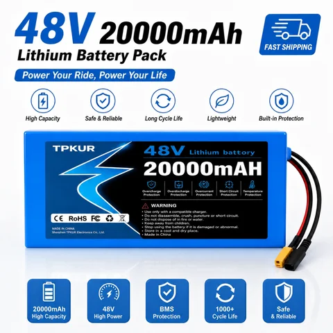 48V Lithium-Ion Battery Pack 18650 Battery 13 5P 20000mAh, with Intelligent BMS, Suitable for Various Commuting Tools + Chargers