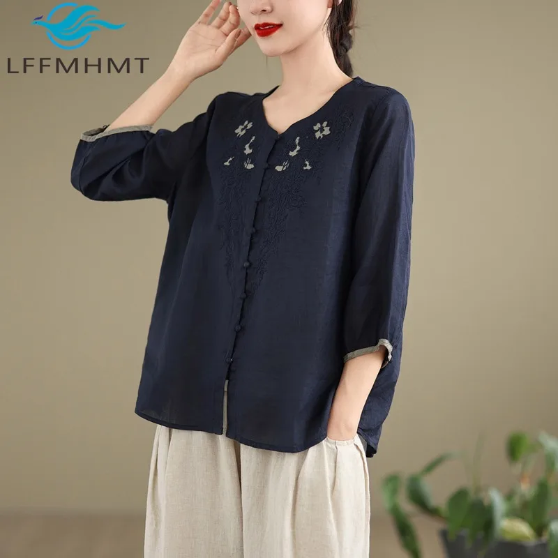 Vintage Embroidery Cotton Linen Shirt for Women Summer Fashion Contrast Color Patchwork Short Sleeve V-neck Casual Blouse Tops
Vintage Embroidery Cotton Linen Shirt for Women Summer Fashion Contrast Color Patchwork Short Sleeve V-neck Casual Blouse Tops