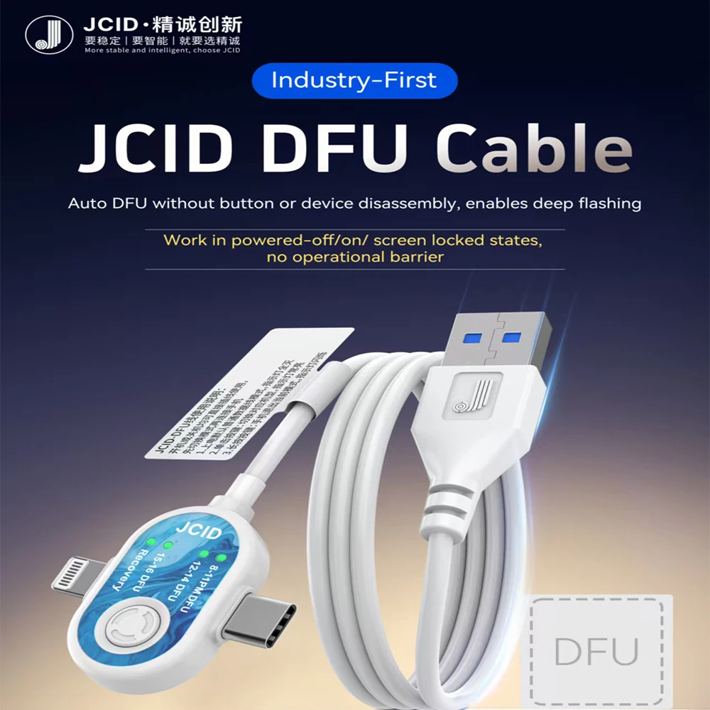 JCID DFU Cable For iPhone 8-16 series No Button No Disassembly Deep Flashing Engineering Cable IOS System Recovery Repair Tool
JCID DFU Cable For iPhone 8-16 series No Button No Disassembly Deep Flashing Engineering Cable IOS System Recovery Repair Tool