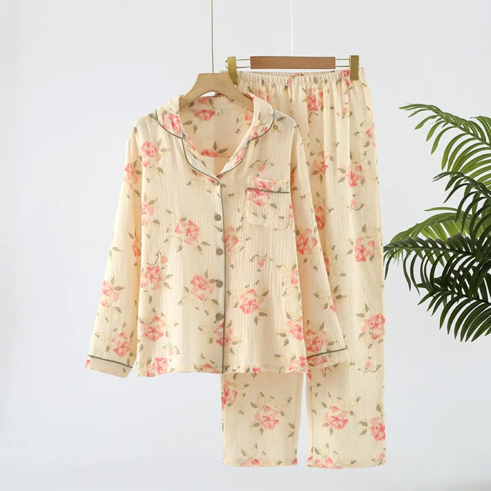 New Floral Cotton Gauze Pajama Set Women's Spring Fall Long Sleeve Pants Sweet Loungewear 2-Piece Sleepwear Outfit Home Clothes
New Floral Cotton Gauze Pajama Set Women's Spring Fall Long Sleeve Pants Sweet Loungewear 2-Piece Sleepwear Outfit Home Clothes