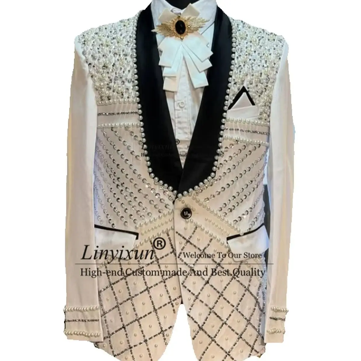 Sparkly Beaded Pearls Men Suits 2 Pieces Set Male Prom Blazer Customized Groom Tuxedos Shawl Lapel Wedding vestido de novia
Sparkly Beaded Pearls Men Suits 2 Pieces Set Male Prom Blazer Customized Groom Tuxedos Shawl Lapel Wedding vestido de novia