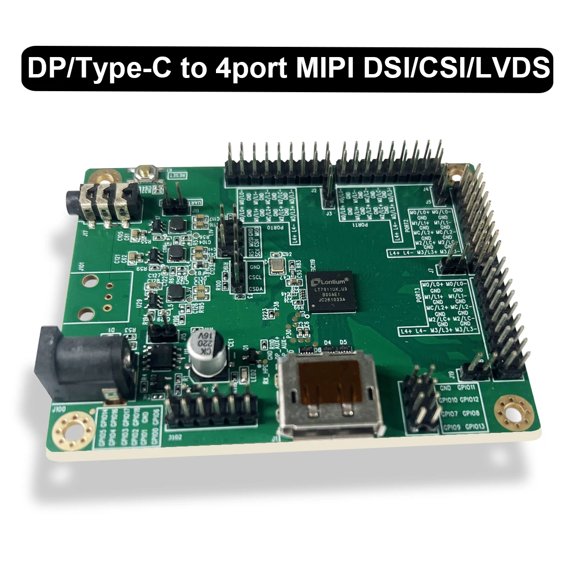 Type-C/DP1.4 to 4-Port MIPI/LVDS with Audio for VR/Display ,with LPDDR4 is used for Scaler/Rotation and etc-LT7911UX
Type-C/DP1.4 to 4-Port MIPI/LVDS with Audio for VR/Display ,with LPDDR4 is used for Scaler/Rotation and etc-LT7911UX