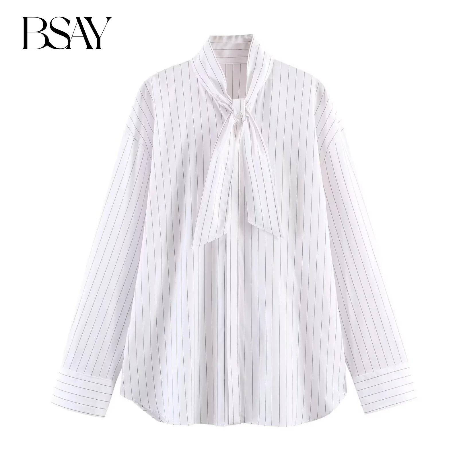 BSAY Scarf Style Striped Poplin Shirt for Women Fashion Autumn Winter New Long Sleeves Single Breasted Blouse Ladies Top
BSAY Scarf Style Striped Poplin Shirt for Women Fashion Autumn Winter New Long Sleeves Single Breasted Blouse Ladies Top