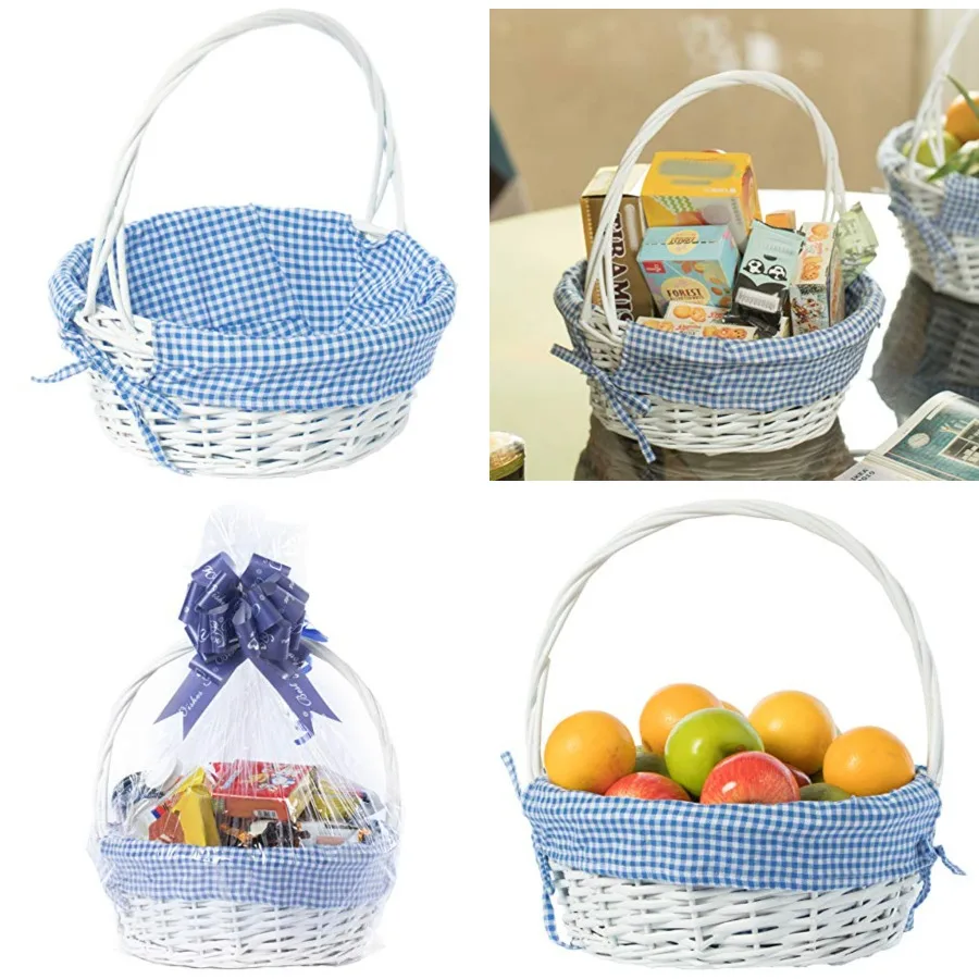 White Round Willow Wicker Gift Basket with Gingham Liner and Handle, Medium Decorative Foraging, Picnic, Storage Basket
White Round Willow Wicker Gift Basket with Gingham Liner and Handle, Medium Decorative Foraging, Picnic, Storage Basket