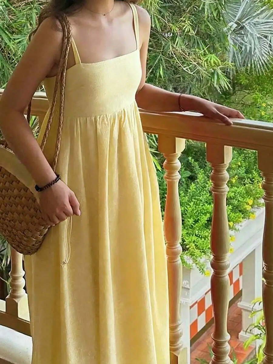 Womens Yellow A-Line Spaghetti Strap Dress For Beach Party Summer Casual Wear
Womens Yellow A-Line Spaghetti Strap Dress For Beach Party Summer Casual Wear