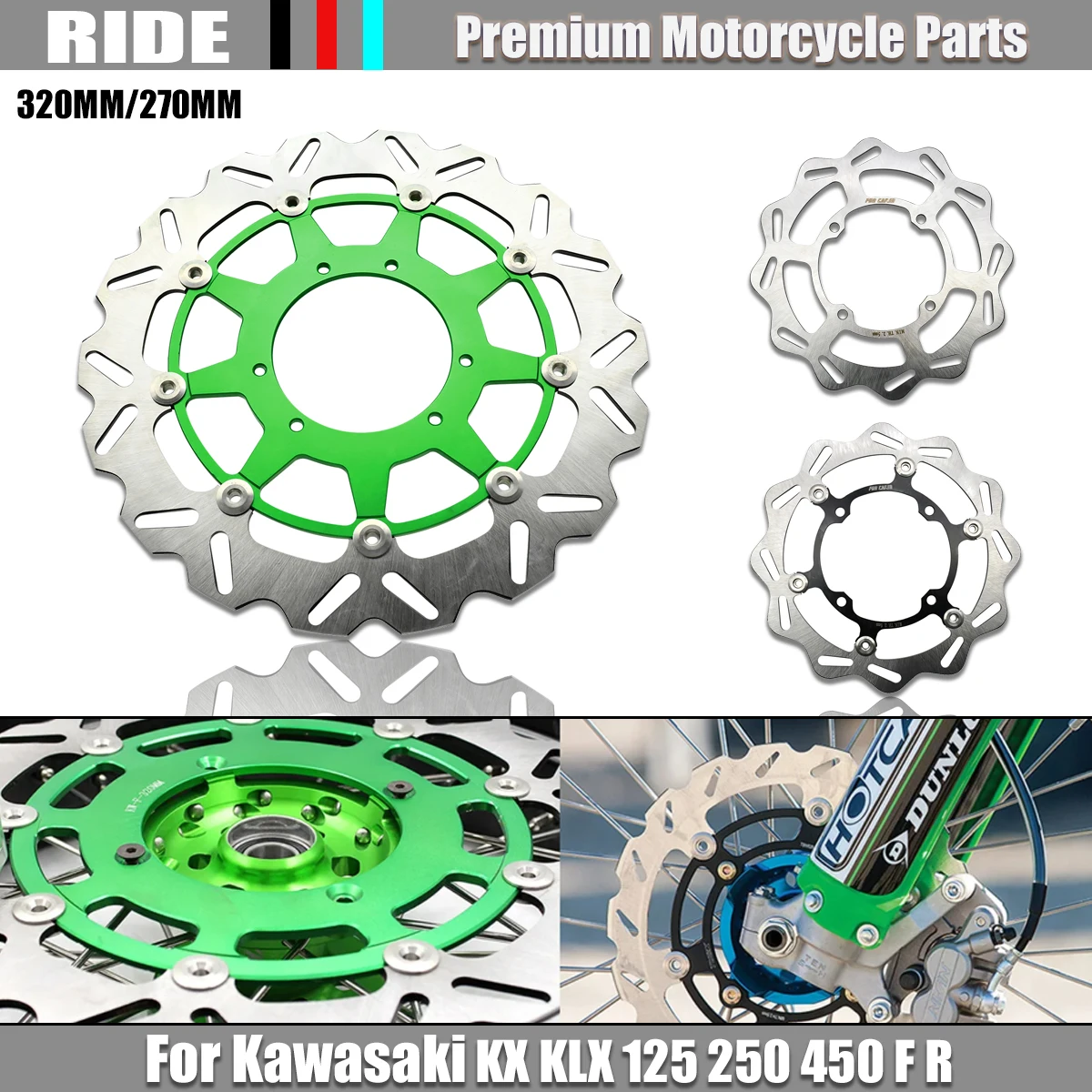 320mm 270mm Motorcycle Front Rear Floating Brake Disc Rotor Disk For Kawasaki KX125 KX250 KX250F KX450F KLX450R Motocross parts
320mm 270mm Motorcycle Front Rear Floating Brake Disc Rotor Disk For Kawasaki KX125 KX250 KX250F KX450F KLX450R Motocross parts
