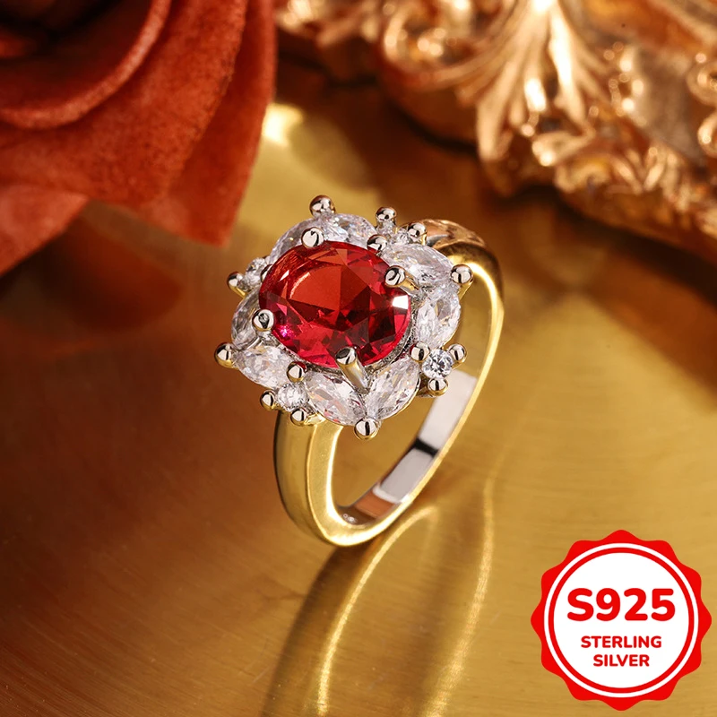 Luxurious authentic S925 sterling silver flower four-claw ruby full diamond ring women's Valentine's Day gift jewelry
Luxurious authentic S925 sterling silver flower four-claw ruby full diamond ring women's Valentine's Day gift jewelry