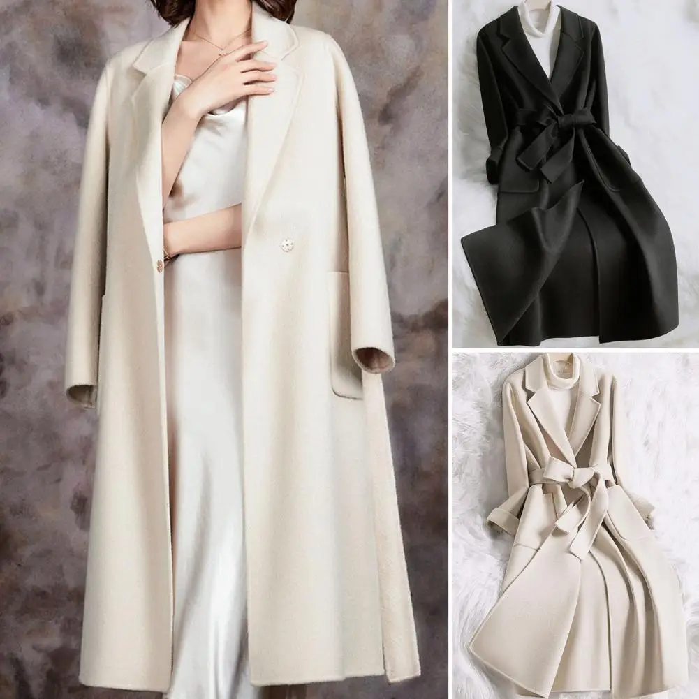 Women Woolen Coat Solid Color Single Button Turndown Collar Autumn Winter Windproof Belt Slim Fit Overcoat Streetwear Abrigos
Women Woolen Coat Solid Color Single Button Turndown Collar Autumn Winter Windproof Belt Slim Fit Overcoat Streetwear Abrigos