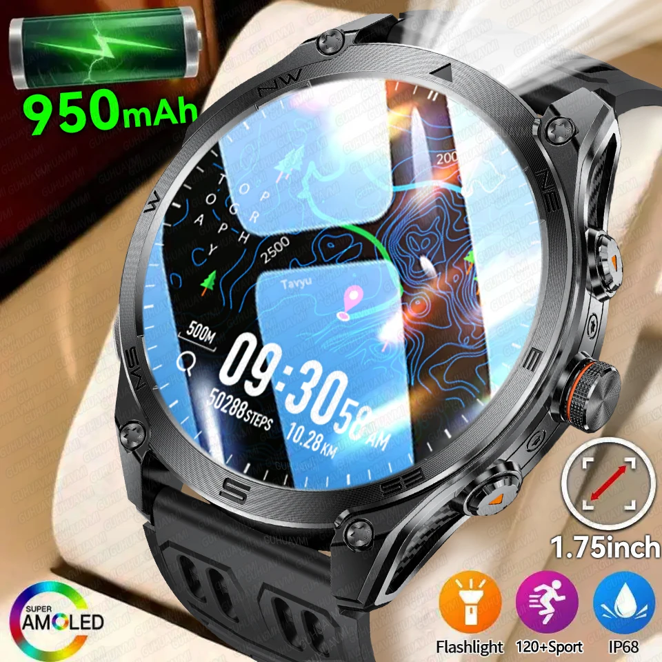 Новинка 2025 года, 1000 мАч, 1,75 дюйма, AMOLED SmartWatch, мужские спортивные светодиодные фонарики для фитнеса, 5 АТМ, водонепроницаемый браслет BT Call 
Новинка 2025 года, 1000 мАч, 1,75 дюйма, AMOLED SmartWatch, мужские спортивные светодиодные фонарики для фитнеса, 5 АТМ, водонепроницаемый браслет BT Call