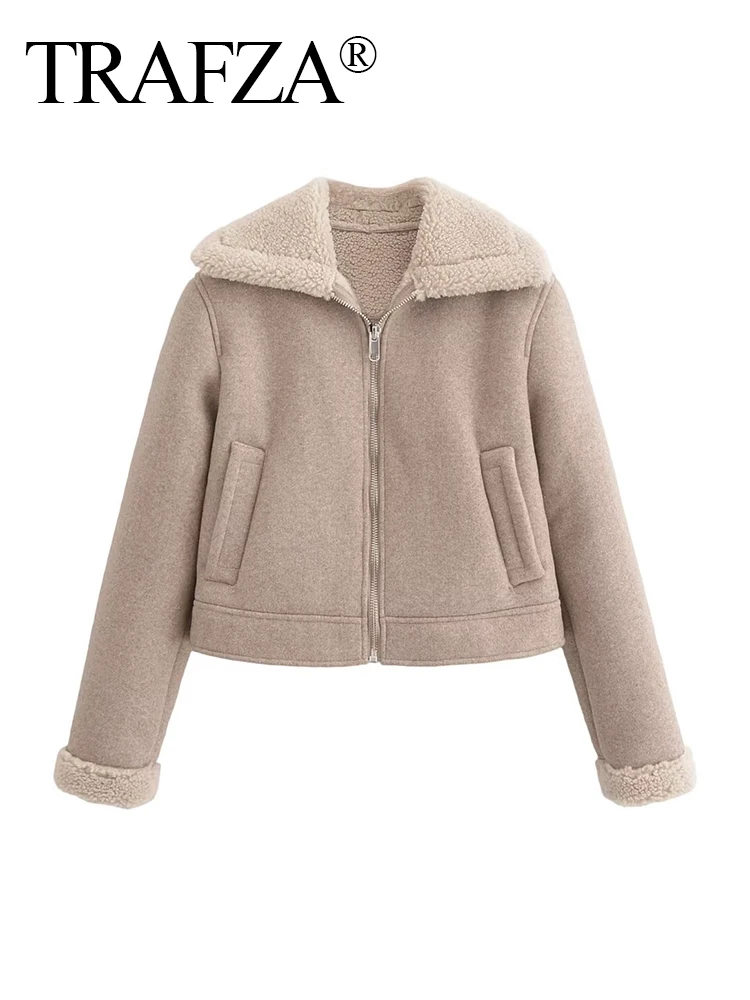 TRAFZA Women Winter Fashion Solid Simple Fur Zipper Jacket Female Elegant Warm Turn Down Collar Pocket Long Sleeve Thick Outwear
TRAFZA Women Winter Fashion Solid Simple Fur Zipper Jacket Female Elegant Warm Turn Down Collar Pocket Long Sleeve Thick Outwear