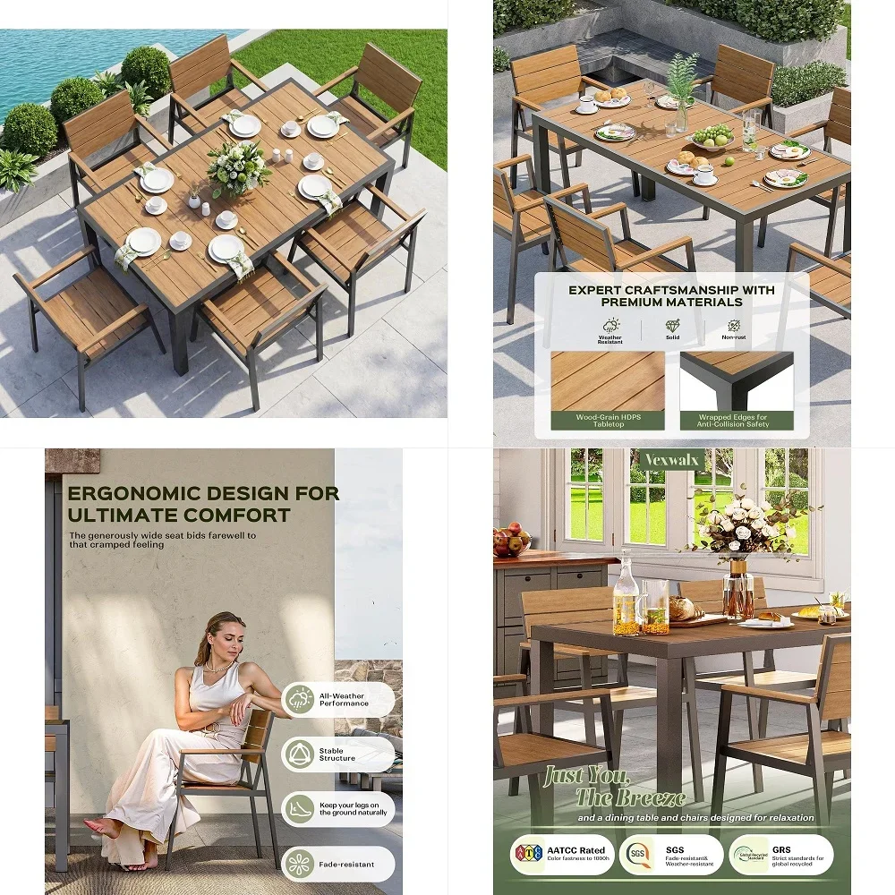 7Piece Outdoor Dining Set, Aluminum Dining Table Set for 6, Patio Table and Chairs Set with Umbrella Hole, All Weather HDPS Out
7Piece Outdoor Dining Set, Aluminum Dining Table Set for 6, Patio Table and Chairs Set with Umbrella Hole, All Weather HDPS Out