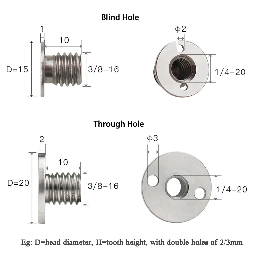 1Pcs Blind/Through Hole 3/8 to 1/4 Conversion Nut With Double Hole 303 Stainless Steel For connecting various cameras
1Pcs Blind/Through Hole 3/8 to 1/4 Conversion Nut With Double Hole 303 Stainless Steel For connecting various cameras