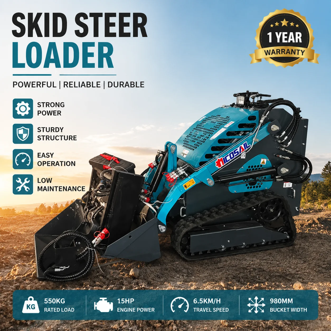Mini Compact Track Loader Skid Steer Loader Crawler Hydraulic Loader with Bucket Attachment CE Construction Farm Landscaping
Mini Compact Track Loader Skid Steer Loader Crawler Hydraulic Loader with Bucket Attachment CE Construction Farm Landscaping
