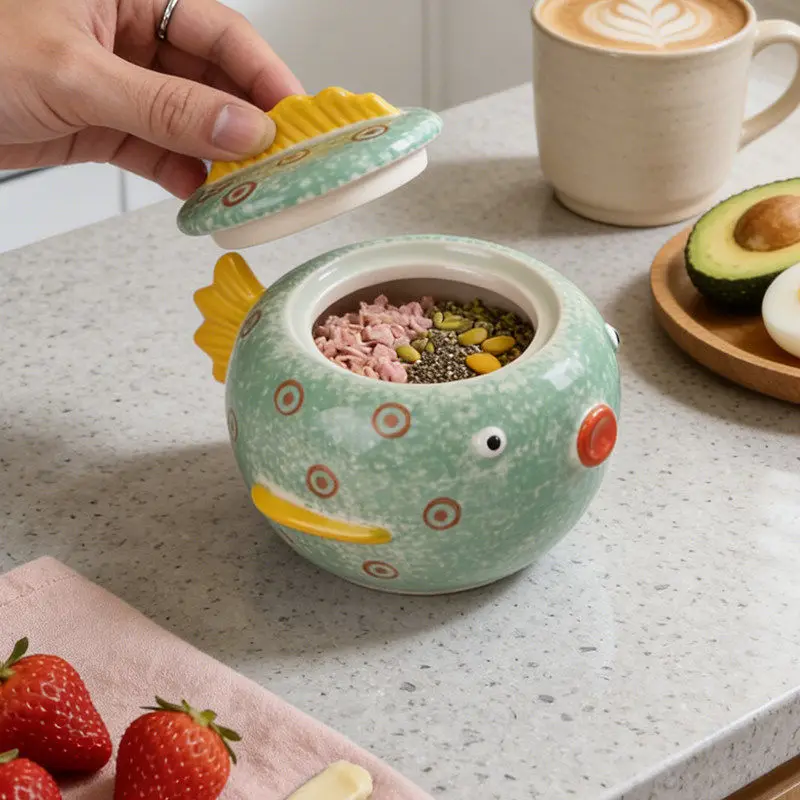 Cute fish shaped ceramic jar with lid,sealed storage container for snacks and spices,coffee bean salt jar,home decor storage jar
Cute fish shaped ceramic jar with lid,sealed storage container for snacks and spices,coffee bean salt jar,home decor storage jar