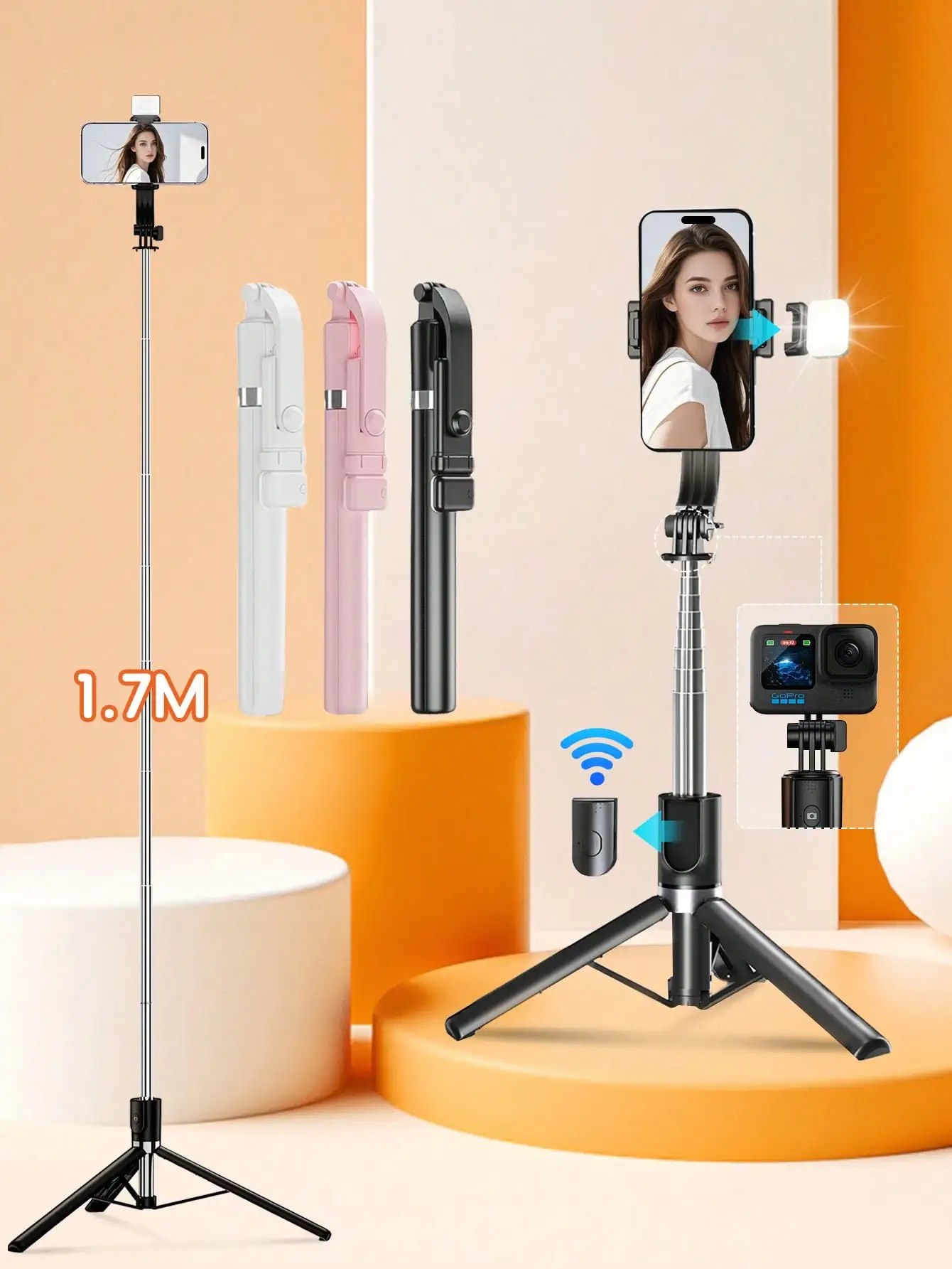 The Latest 1.7M/70cm Bluetooth Mobile Phone Selfie Stick Live Phone Stand Can Be Optionally Equipped With An LED Fill Light, Is Retractable, Automatically Rotates 360-Degree Travel With Anti-Shake, And Is Available In A Lightweight Model. It Has Multiple
The Latest 1.7M/70cm Bluetooth Mobile Phone Selfie Stick Live Phone Stand Can Be Optionally Equipped With An LED Fill Light, Is Retractable, Automatically Rotates 360-Degree Travel With Anti-Shake, And Is Available In A Lightweight Model. It Has Multiple