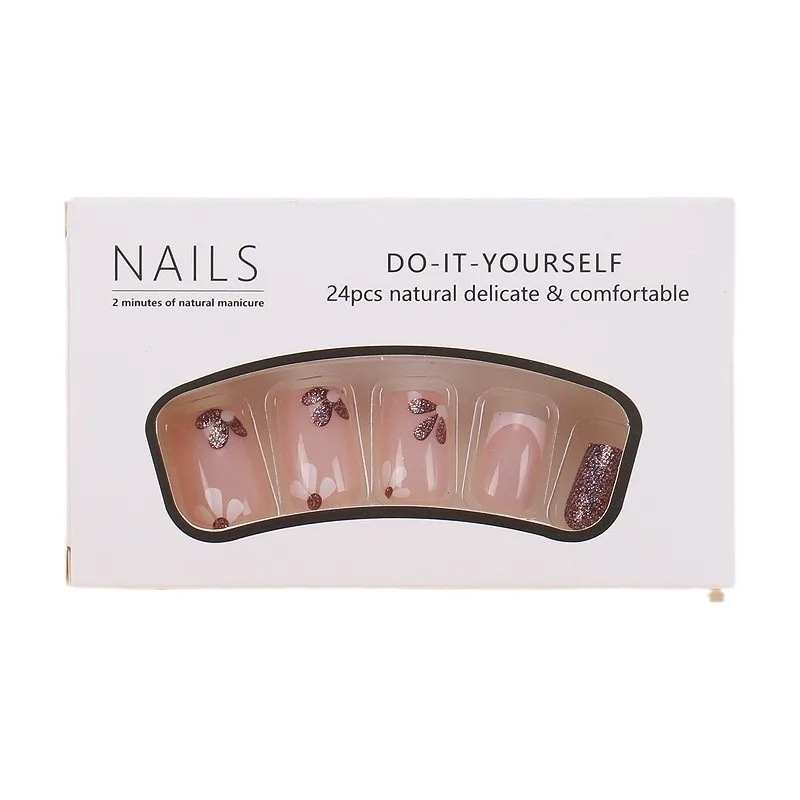 Wear nail short flower glitter nail art piece French fake nail patch removable 
Wear nail short flower glitter nail art piece French fake nail patch removable