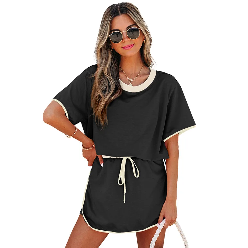 2025 Summer Patchwork Contrast Colors Casual 2 Piece Set Women O Neck Short Sleeve T Shirt Drawstring Bandage Skirt Streetwear
2025 Summer Patchwork Contrast Colors Casual 2 Piece Set Women O Neck Short Sleeve T Shirt Drawstring Bandage Skirt Streetwear