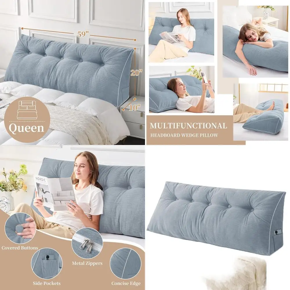 Треугольная подушка-клин размера Queen-Size со съемным серо-голубым чехлом для кровати, кушетки или сидения — идеально подходит для сидения, чтения и т.д.
Треугольная подушка-клин размера Queen-Size со съемным серо-голубым чехлом для кровати, кушетки или сидения — идеально подходит для сидения, чтения и т.д.