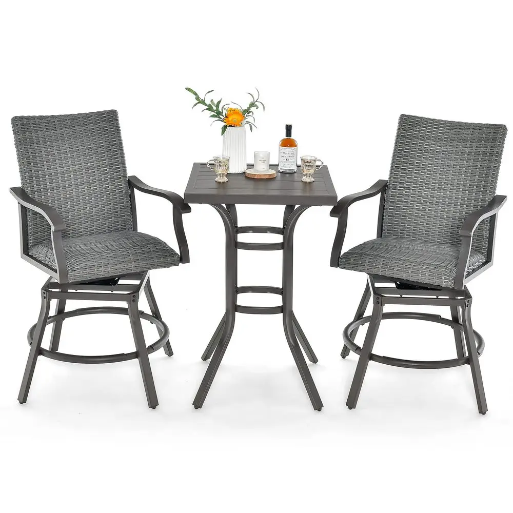 3 Pieces Swivel Bar Set, Aluminum Bar Height Furniture Set w 4D Air Fiber Cushion, PVC Rattan amp 360 Swiveling Seat, Patio Hig
3 Pieces Swivel Bar Set, Aluminum Bar Height Furniture Set w 4D Air Fiber Cushion, PVC Rattan amp 360 Swiveling Seat, Patio Hig