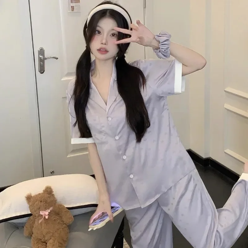 Women Satin Silk Pajamas Set Two-piece Pj Sets Heart Print Sleepwear Loungewear Button-Down Pajama Women 2 Piece Pijama Homewear
Women Satin Silk Pajamas Set Two-piece Pj Sets Heart Print Sleepwear Loungewear Button-Down Pajama Women 2 Piece Pijama Homewear