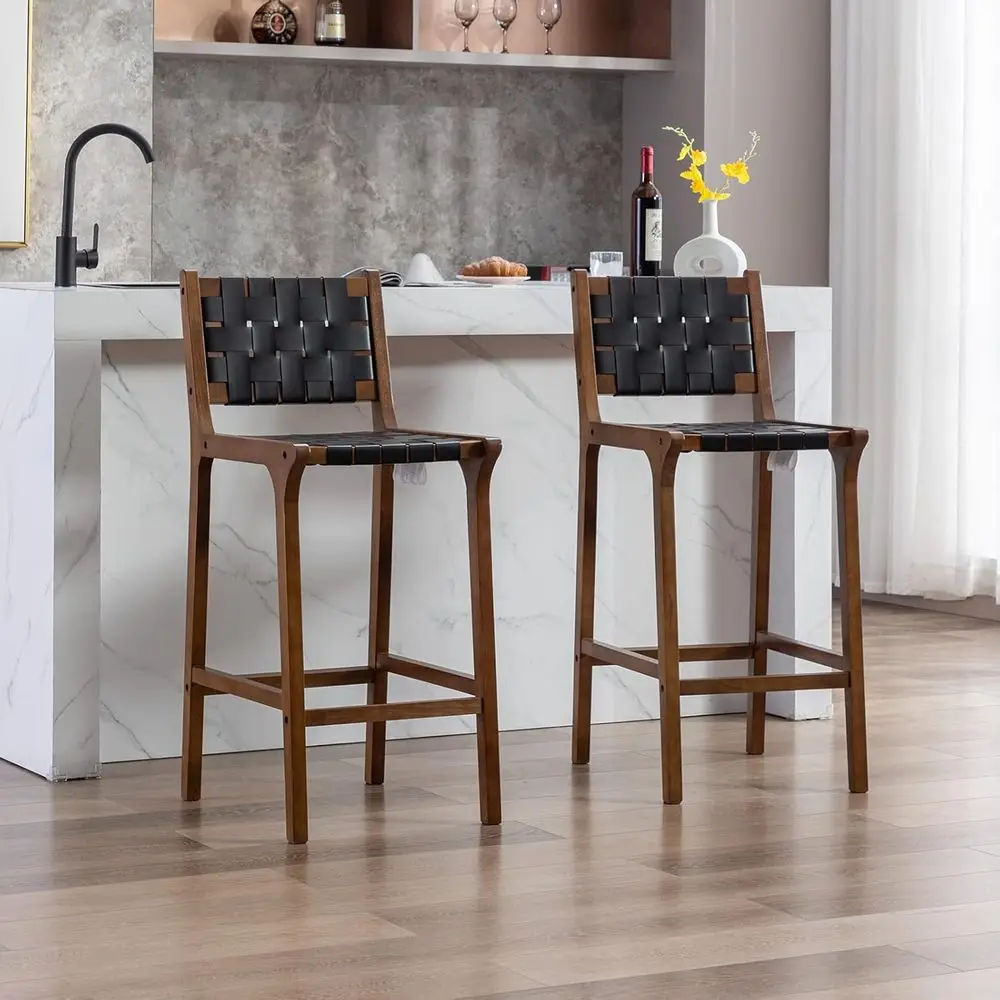 Set of 2 Bar Height Stools with Black PU Leather Seats and Walnut Wood, Ideal for Home Bar, Dining Room, or Kitchen Island
Set of 2 Bar Height Stools with Black PU Leather Seats and Walnut Wood, Ideal for Home Bar, Dining Room, or Kitchen Island