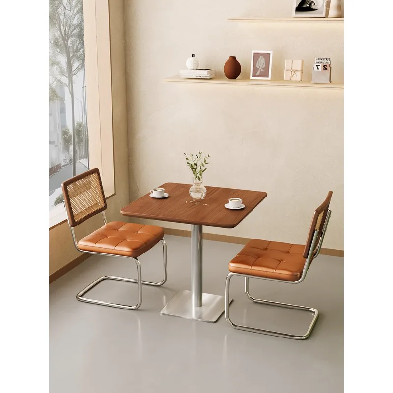 Internet celebrity restaurant stainless steel solid wood square table milk tea cafe medieval table and chair combination commerc
Internet celebrity restaurant stainless steel solid wood square table milk tea cafe medieval table and chair combination commerc