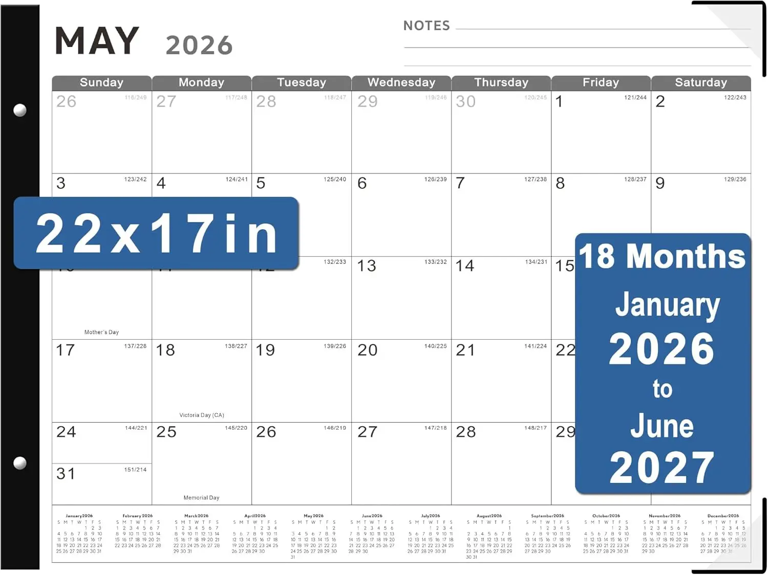 Large Desk Calendar 2026-2027, 22"x17" Monthly Planner with Notes, Thick Paper, Home Office School
Large Desk Calendar 2026-2027, 22"x17" Monthly Planner with Notes, Thick Paper, Home Office School