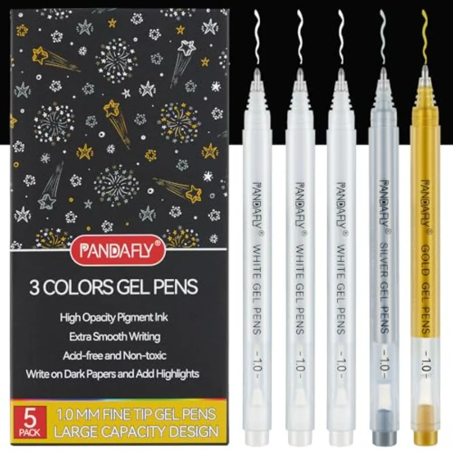Gold Silver Gel Pens, 1mm Extra Fine Point Pen for Art Highlight and Artists Drawing, Opaque Archival Ink Pens for Black Paper
Gold Silver Gel Pens, 1mm Extra Fine Point Pen for Art Highlight and Artists Drawing, Opaque Archival Ink Pens for Black Paper