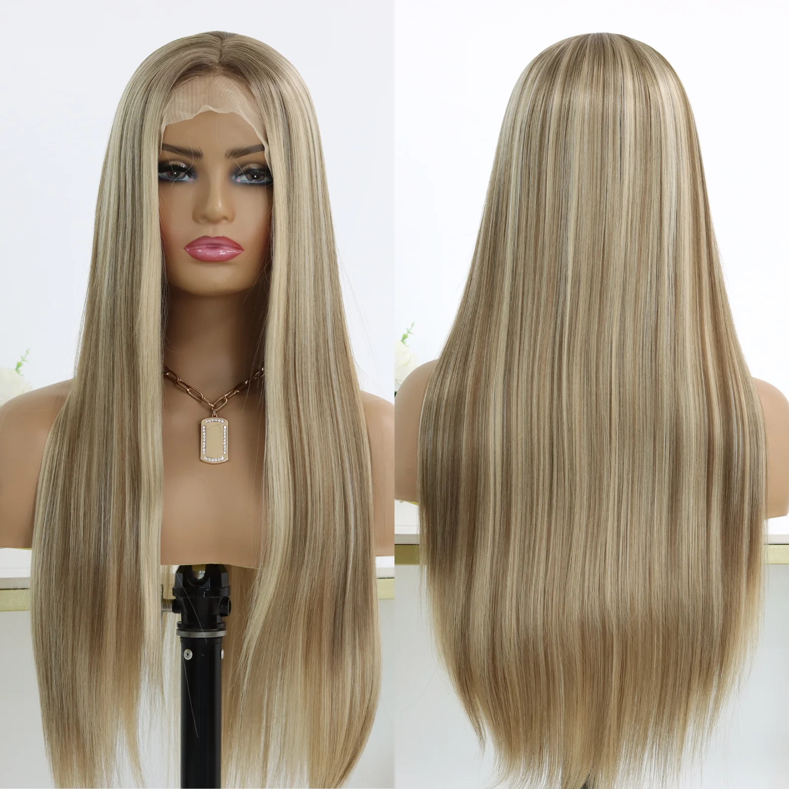 Highlight Honey Blonde 13×4 Lace Front Wigs for Women Middle Part Straight Ombre Brown Mixed Blonde Synthetic Lace Front Wig
Highlight Honey Blonde 13×4 Lace Front Wigs for Women Middle Part Straight Ombre Brown Mixed Blonde Synthetic Lace Front Wig