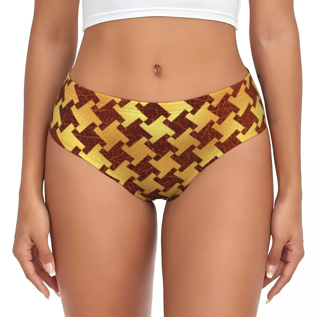 Изготовленные на заказ золотисто-коричневые кожаные трусики с узором «гусиные лапки», женские дышащие эластичные трусики с современной геометрической текстурой, нижнее белье 
Изготовленные на заказ золотисто-коричневые кожаные трусики с узором «гусиные лапки», женские дышащие эластичные трусики с современной геометрической текстурой, нижнее белье
