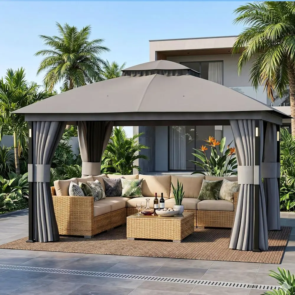 Patio Gazebo 11'x13' with LED Lights & Bluetooth Speaker, Heavy Duty Outdoor Shelter with Metal e, Double Roos, Sot Top Gazebo w
Patio Gazebo 11'x13' with LED Lights & Bluetooth Speaker, Heavy Duty Outdoor Shelter with Metal e, Double Roos, Sot Top Gazebo w