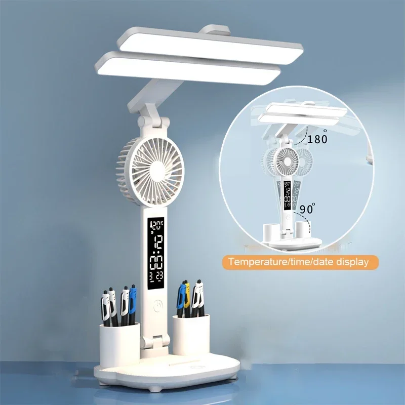 LED Clock Table Lamp USB Chargeable Dimmable Desk Lamps 2 Heads 180 Rotate Foldable Eye Protection Desktop Reading Night Lights
LED Clock Table Lamp USB Chargeable Dimmable Desk Lamps 2 Heads 180 Rotate Foldable Eye Protection Desktop Reading Night Lights