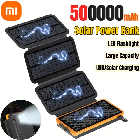 Xiaomi 500000mAh Solar Power Bank 120W Large Capacity Super Fast Charging with Flashlight External Battery for iPhone Huawei