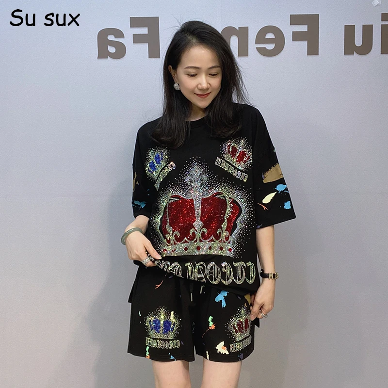 Crown Sequins Short 2 Piece Sets Woman Outfit 2025 Summer Outfit Casual Short Sleeve T-shirts and Pants Matching Sets Vestidos
Crown Sequins Short 2 Piece Sets Woman Outfit 2025 Summer Outfit Casual Short Sleeve T-shirts and Pants Matching Sets Vestidos
