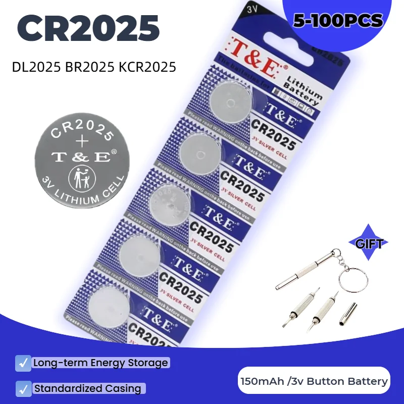 5-100PCS CR2025 Lithium Button Battery 3V 150mAh DL2025 BR2025 5003LC LM2025 Coin Cell Watch Batteries for Toys Clock Calculator
5-100PCS CR2025 Lithium Button Battery 3V 150mAh DL2025 BR2025 5003LC LM2025 Coin Cell Watch Batteries for Toys Clock Calculator