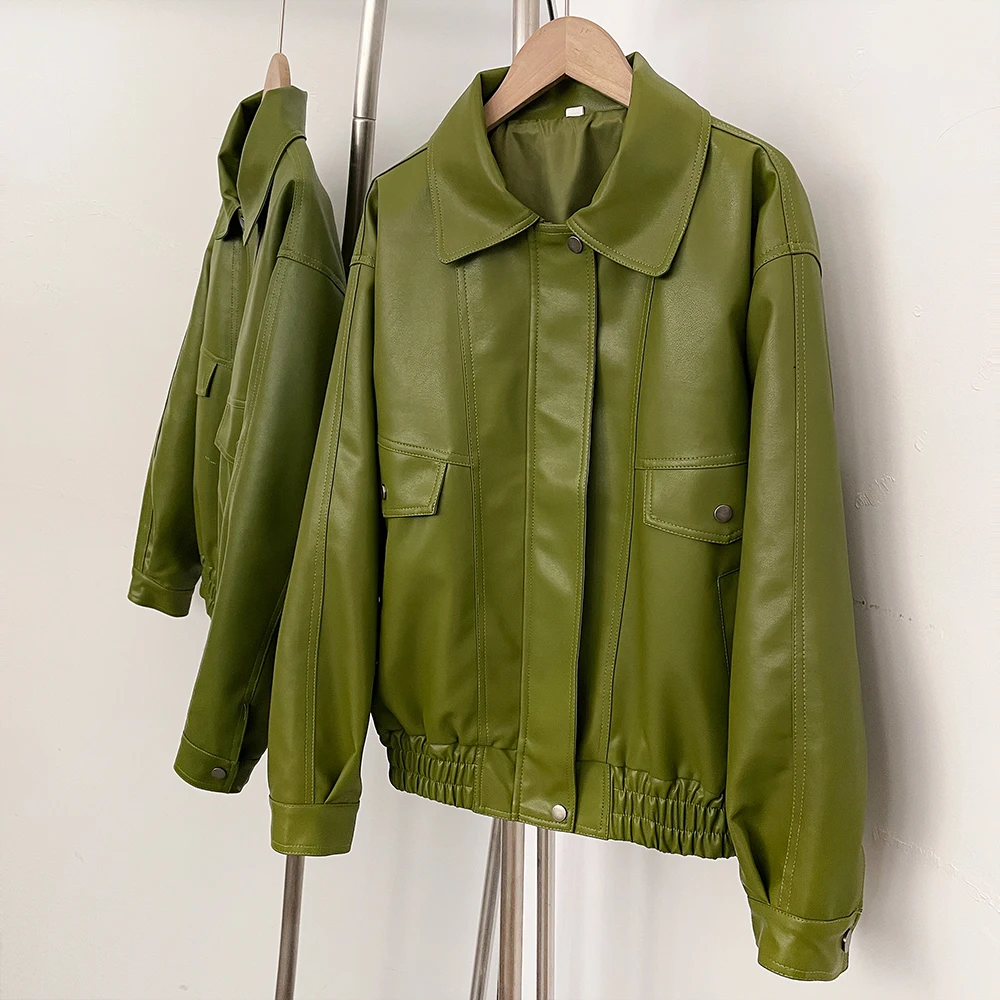 Zipper Leather Jacket Olive Green New Coats and Jackets High Street Trend Silhouette VintageLapel Short Overcoat Casual Outwear
Zipper Leather Jacket Olive Green New Coats and Jackets High Street Trend Silhouette VintageLapel Short Overcoat Casual Outwear