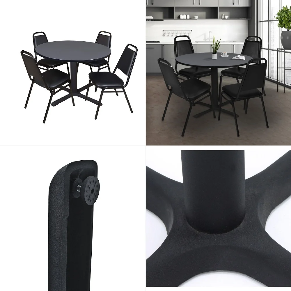 48 Round Breakroom Table Grey amp 4 Restaurant Stack Chairs Black
48 Round Breakroom Table Grey amp 4 Restaurant Stack Chairs Black
