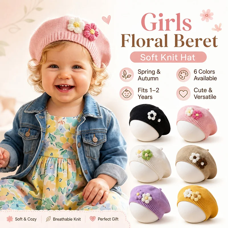 Baby Girls Beret Hat Cute Flowers Knitted Toddler Cap Soft Warm Kids Beanie for Girls Spring Autumn Infant Bonnet Hats 1-2Y
Baby Girls Beret Hat Cute Flowers Knitted Toddler Cap Soft Warm Kids Beanie for Girls Spring Autumn Infant Bonnet Hats 1-2Y