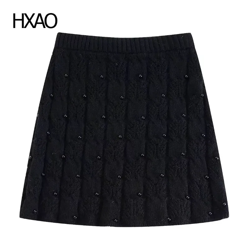 HXAO Black Mini Skirt Knit Sexy Short Skirts Pearl Luxury Elegant Women's Skirts Cashmere Crop Knit Skirt New In Knitwears
HXAO Black Mini Skirt Knit Sexy Short Skirts Pearl Luxury Elegant Women's Skirts Cashmere Crop Knit Skirt New In Knitwears