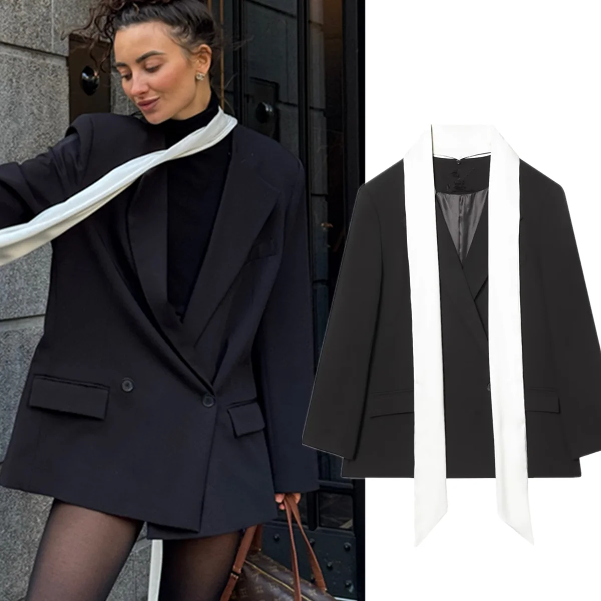 Maxdutti French Elegant Woman Clothing Minimalist Black White Patchwork Scarf Decoration Suit Retro Casual Jacket Women Tops
Maxdutti French Elegant Woman Clothing Minimalist Black White Patchwork Scarf Decoration Suit Retro Casual Jacket Women Tops