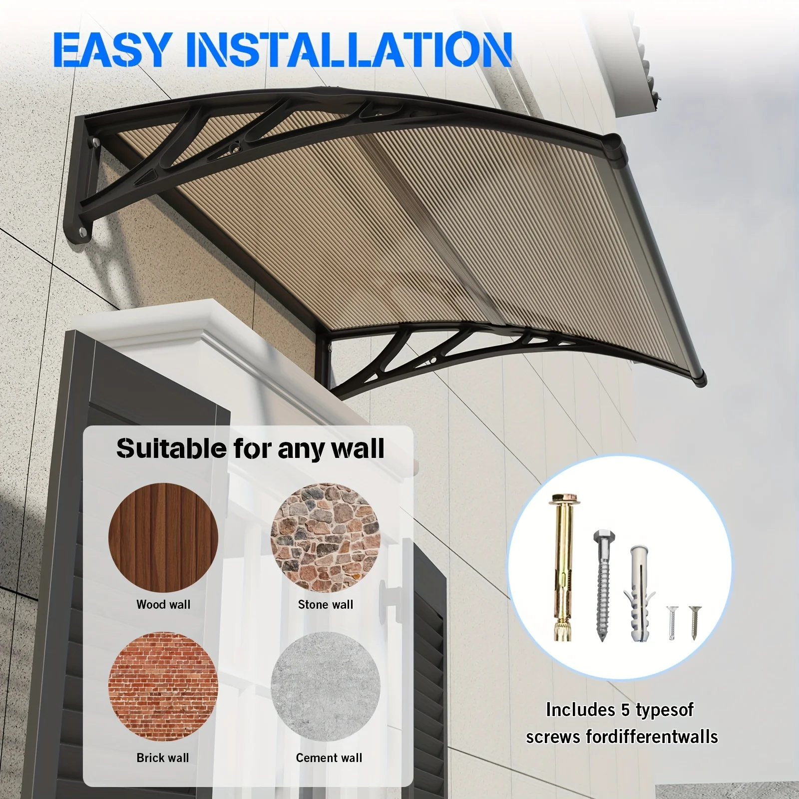 Heavy-duty Polycarbonate Window and Porch Awnings - UPF 50+, All-weather Leak-proof Outdoor Sunshade with Panel and ABS
Heavy-duty Polycarbonate Window and Porch Awnings - UPF 50+, All-weather Leak-proof Outdoor Sunshade with Panel and ABS