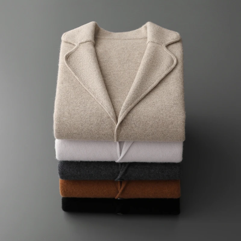 Men's 100% Cashmere Cardigan Air Layer Thickened Suit Collar Knitted Jacket Long Sleeved Autumn Winter Casual Business Warm Top.
Men's 100% Cashmere Cardigan Air Layer Thickened Suit Collar Knitted Jacket Long Sleeved Autumn Winter Casual Business Warm Top.