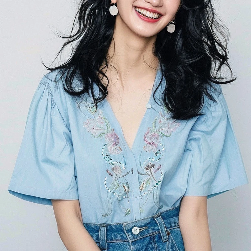 Women Clothing Summer Korean Fashion Floral Print Shirt Vintage Elegant Chic Sweet Blouse Casual V Neck Short Sleeve Loose Tops
Women Clothing Summer Korean Fashion Floral Print Shirt Vintage Elegant Chic Sweet Blouse Casual V Neck Short Sleeve Loose Tops