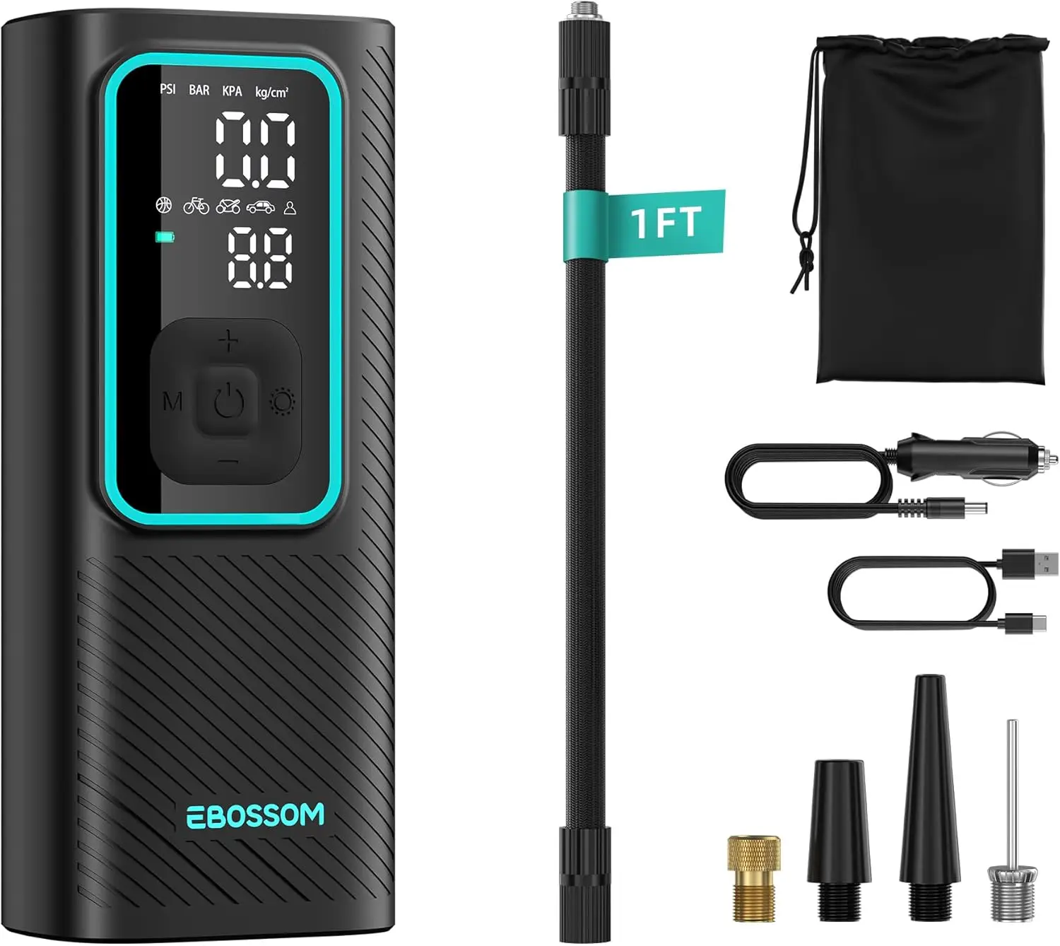 Portable Tire Inflator 150 PSI with 6000mAh Battery, LED Display & Pressure Gauge for Car, Motorcycle, Bike, Ball
Portable Tire Inflator 150 PSI with 6000mAh Battery, LED Display & Pressure Gauge for Car, Motorcycle, Bike, Ball