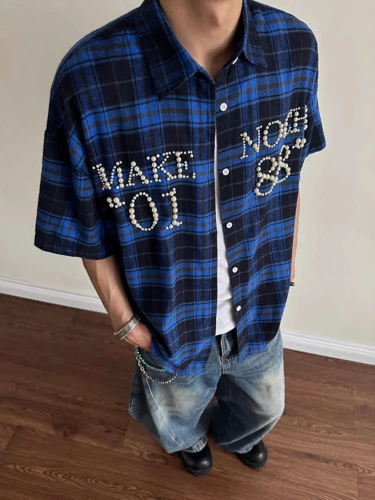 American Sle Pearl Letter Plaid irt ort Sve Loose Summer Casual Outerwear f Sve irt Couple Trendy Clothing
American Sle Pearl Letter Plaid irt ort Sve Loose Summer Casual Outerwear f Sve irt Couple Trendy Clothing